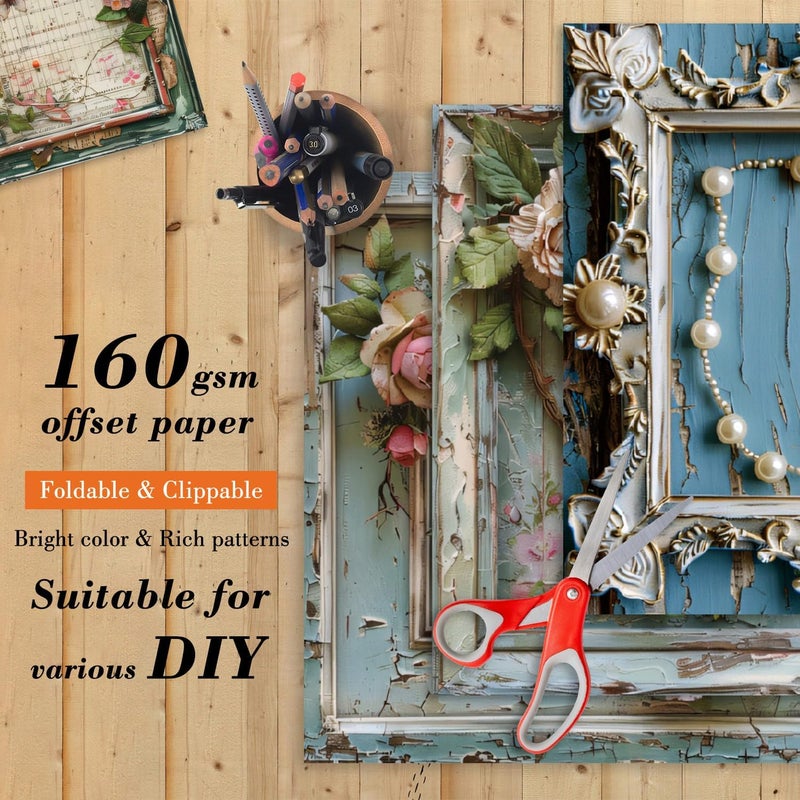 EAMOTOL 6 x 6 In Scrapbook Paper Pad Cardstock,24 Sheets Garden Pattern Design Floral Decorative Decoupage for Photo Album Card Making Folded Supplies Gift Wrapping Junk Journals DIY Crafts - Image 4